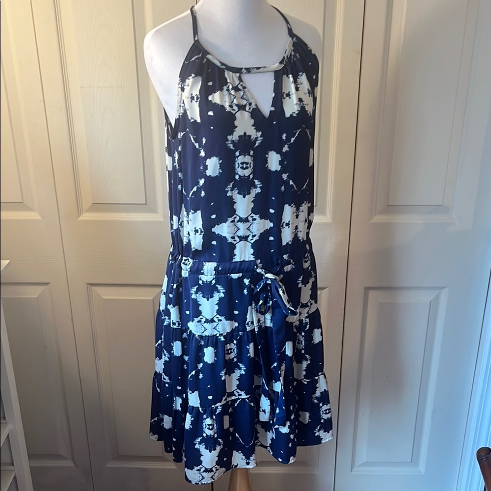 Collective Concepts Blue and White Midi Halter Dress